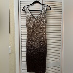 Sequin V-Neck Dress - Black and Silver